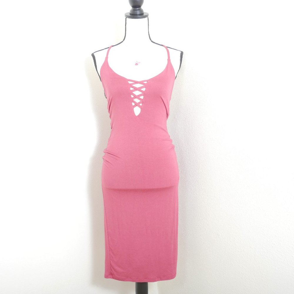 Popular Basics Mauve Laced Front Strap SM Dress